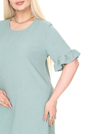 Yazlık Kısa Kol Esnek Büyük Beden Mint Elbise 21C-2666