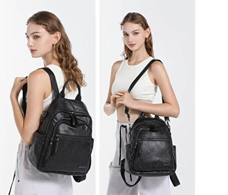 Yıkama Deri Sırt Askılı Kadın Çantası 21K Barcelona 1914