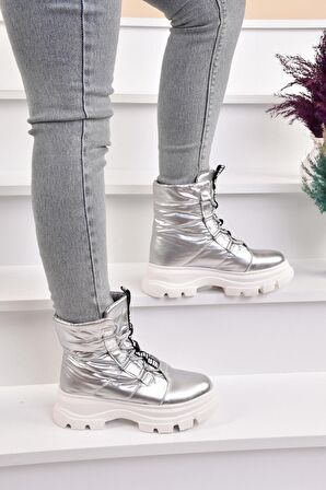 ModaOnn Kadın Gümüş Renk Bağcıklı Sneakers Bot