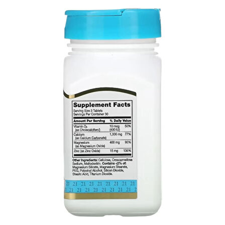 21st Century Calcium (Kalsiyum) magnesium (Magnezyum) zinc + D3 Vitamin 90 tablets