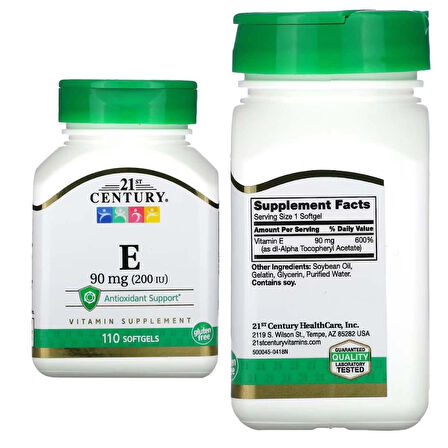 21st Century Vitamin E (antioksidan) 180 mg (400 IU), 110 Softgels