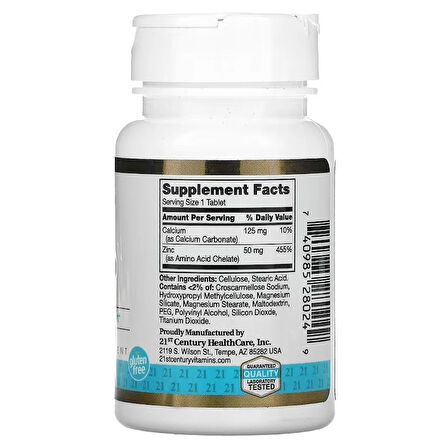 21st Century Chelated Zinc 50 mg 60 Tablets