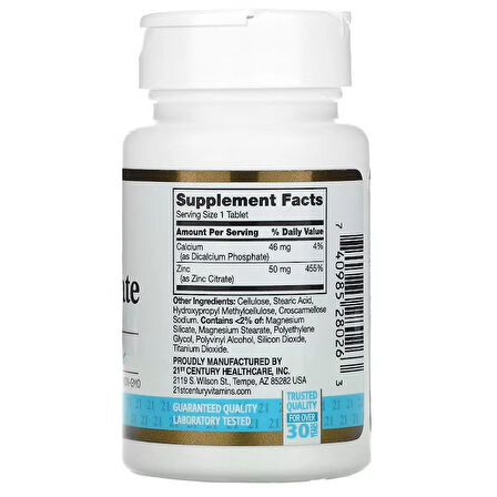 21st Century Zinc Citrate 50 mg 60 Tablets