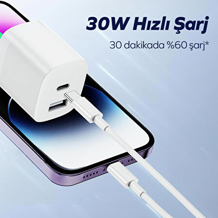 Woyax by Deji Gan 33W Type-C PD ve USB Hızlı Şarj Aleti, 1.2m 60W-2A Type-C Şarj Kablosu