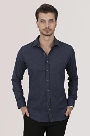 Lacivert Düz Oduncu Slimfit Gömlek