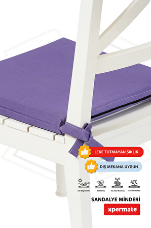 Xpermate Fermuarlı 2'li Sandalye Minderi Su İtici Kumaş 40x40Cm Sünger Sandalye Minderi Bağcıklı Mor