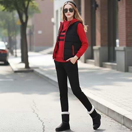 Sevgili Kombini Kışlık Şık Kadın Üçlü Eşofman Takımı