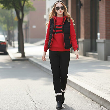 Sevgili Kombini Kışlık Şık Kadın Üçlü Eşofman Takımı