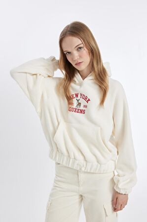 Yılbaşı Temalı Coool Loose Fit Slogan Desenli Polar Sweatshirt