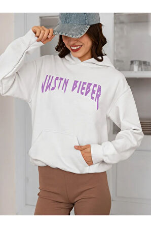 Tasarım Justin Bieber Baskılı Unisex Oversize Şarkıcı Hoodie