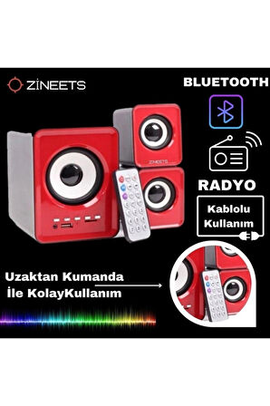 Bluetooth Hoparlör 3.5mm Jack Kablolu Bilgisayar Hoparlörü Müzik 2 1 Ses Sistemi Radyolu Usb Speaker