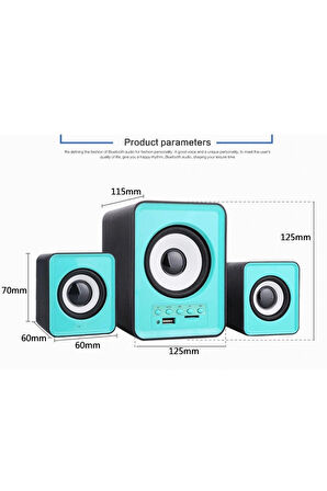 Bluetooth Hoparlör 3.5mm Jack Kablolu Bilgisayar Hoparlörü Müzik 2 1 Ses Sistemi Radyolu Usb Speaker