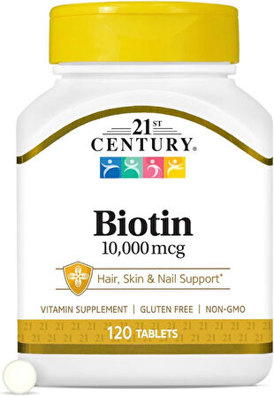 21st Century Biotin+Calcium Hair, Skin & Nail Support 10,000 mcg, Unflavored 120 Count