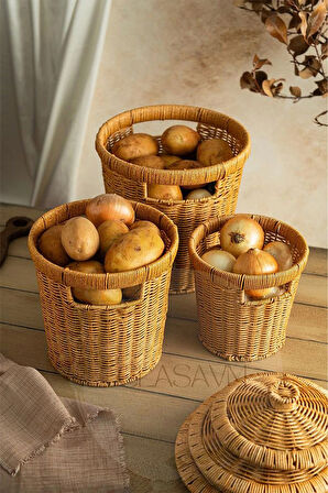 🥔 3’lü Kapaklı Patates-Soğan Sepeti 🧅