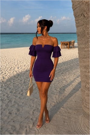Bezos Carmen Elbise Volanlı Mini Yaka · Renk: Mor · Beden: L 22