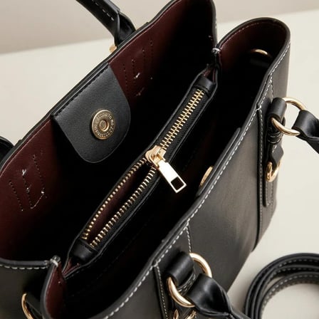 Bezos Siyah Kilit Detaylı 3 Gözlü Kadın El ve Çapraz Askılı Çanta 24x18 cm 22