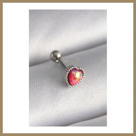 Bezos 316L Çelik Gümüş Renk Kırmızı Mineli Kalp Tragus Piercing 22