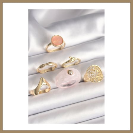 Bezos Pirinç Gold Renk Pembe Plastik Yüzük Model Daire Pembe Mine Yılan Detay 6'Lı Kadın Yüzük Seti 22