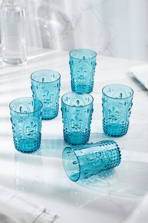 Bezos Akrilik Aquamarin 6'lı Kısa Bardak & Su Meşrubat Kahve Yanı Bardağı 400 ml ( Cam Değildir ) 22