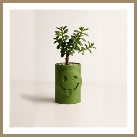 Bezos 3D Baskı Emoji Planter - Göz Kırpan Yüzlü Sukulent Saksısı-Yeşil 22