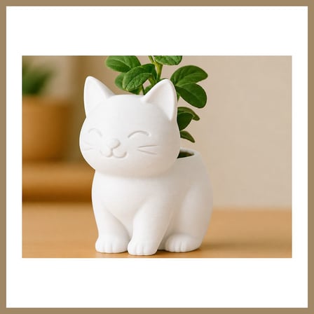 Bezos 3D Baskı Sevimli Kedi Saksı - Figürlü Sukulent Saksısı-Beyaz 22