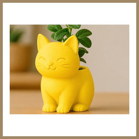 Bezos 3D Baskı Sevimli Kedi Saksı - Figürlü Sukulent Saksısı-Sarı 22