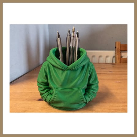 Bezos 3D Baskı Kapüşonlu Sweatshirt Kalemlik - Masaüstü Organizer-Yeşil 22