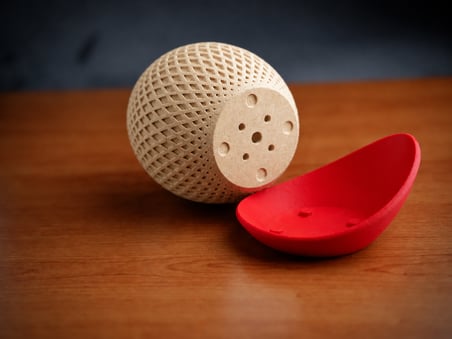 Bezos 3D Baskı Küre Saksı - Kafes Dokulu İki Parçalı Dekoratif Saksı - Bej-Kırmızı 22