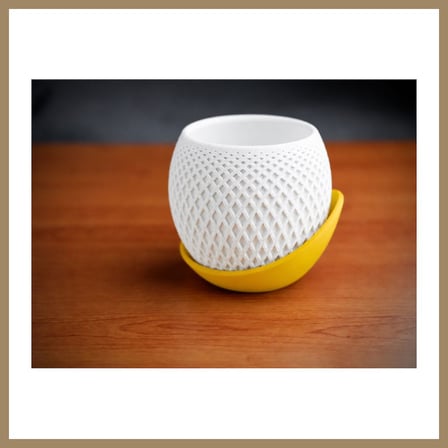 Bezos 3D Baskı Küre Saksı - Kafes Dokulu İki Parçalı Dekoratif Saksı - Beyaz-Sarı 22