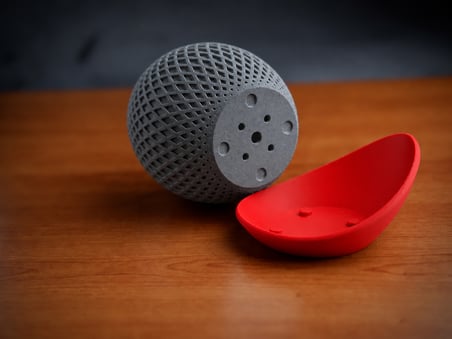 Bezos 3D Baskı Küre Saksı - Kafes Dokulu İki Parçalı Dekoratif Saksı - Gri-Kırmızı 22