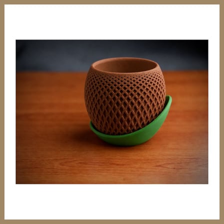 Bezos 3D Baskı Küre Saksı - Kafes Dokulu İki Parçalı Dekoratif Saksı - Kahverengi-Yeşil 22