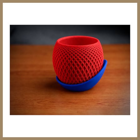 Bezos 3D Baskı Küre Saksı - Kafes Dokulu İki Parçalı Dekoratif Saksı - Kırmızı-Mavi 22