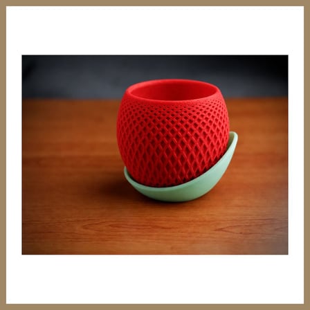 Bezos 3D Baskı Küre Saksı - Kafes Dokulu İki Parçalı Dekoratif Saksı - Kırmızı-Mint 22