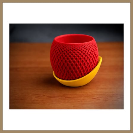 Bezos 3D Baskı Küre Saksı - Kafes Dokulu İki Parçalı Dekoratif Saksı - Kırmızı-Sarı 22