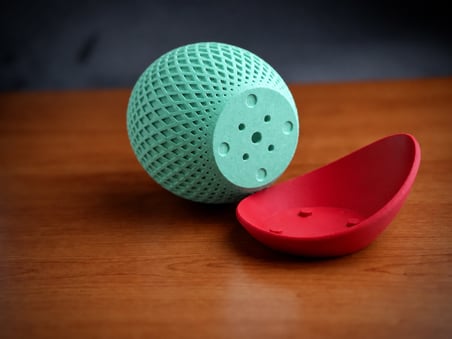 Bezos 3D Baskı Küre Saksı - Kafes Dokulu İki Parçalı Dekoratif Saksı - Mint-Kırmızı 22