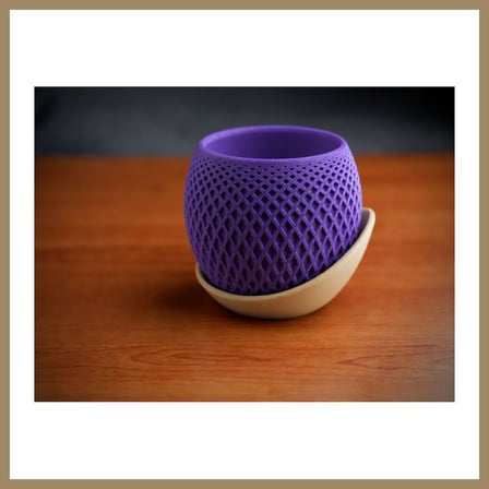 Bezos 3D Baskı Küre Saksı - Kafes Dokulu İki Parçalı Dekoratif Saksı - Mor-Bej 22