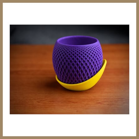 Bezos 3D Baskı Küre Saksı - Kafes Dokulu İki Parçalı Dekoratif Saksı - Mor-Sarı 22
