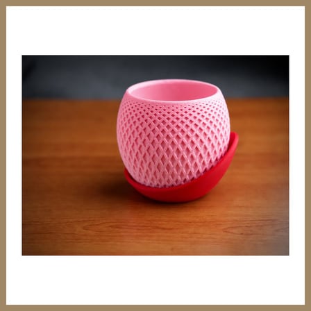 Bezos 3D Baskı Küre Saksı - Kafes Dokulu İki Parçalı Dekoratif Saksı - Pembe-Kırmızı 22