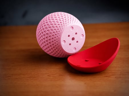 Bezos 3D Baskı Küre Saksı - Kafes Dokulu İki Parçalı Dekoratif Saksı - Pembe-Kırmızı 22