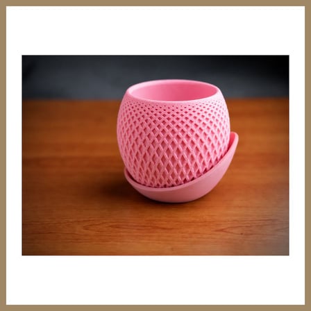 Bezos 3D Baskı Küre Saksı - Kafes Dokulu İki Parçalı Dekoratif Saksı - Pembe-Pembe 22