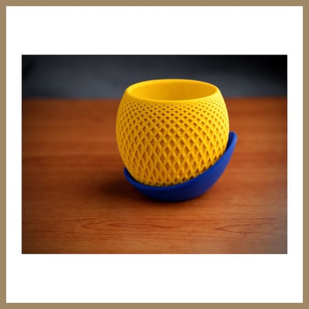 Bezos 3D Baskı Küre Saksı - Kafes Dokulu İki Parçalı Dekoratif Saksı - Sarı-Mavi 22