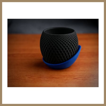 Bezos 3D Baskı Küre Saksı - Kafes Dokulu İki Parçalı Dekoratif Saksı - Siyah-Mavi 22