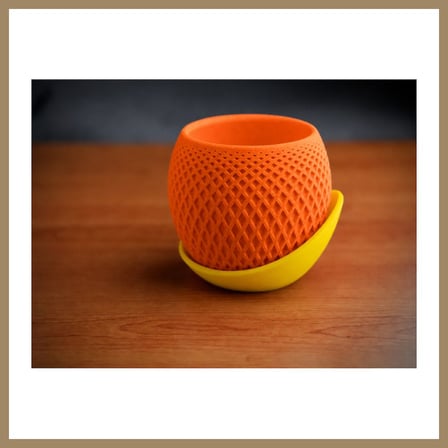 Bezos 3D Baskı Küre Saksı - Kafes Dokulu İki Parçalı Dekoratif Saksı - Turuncu-Sarı 22
