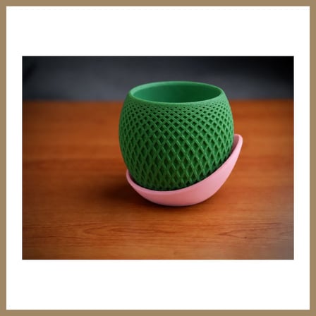 Bezos 3D Baskı Küre Saksı - Kafes Dokulu İki Parçalı Dekoratif Saksı - Yeşil-Pembe 22