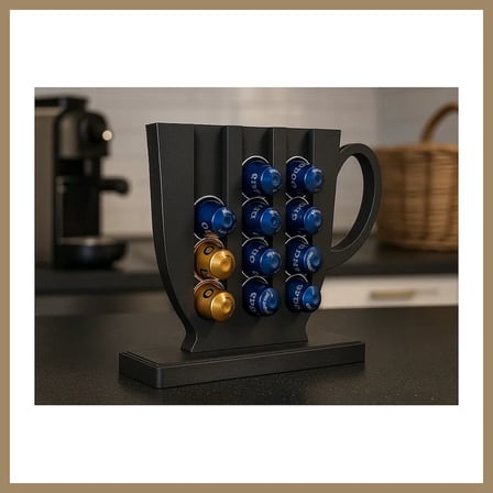 Bezos 3D Baskı Kahve Kapsül Standı Tezgah Üstü Kapsül Organizer Düzenleyici Kupa Formlu Dekoratif Siyah 22