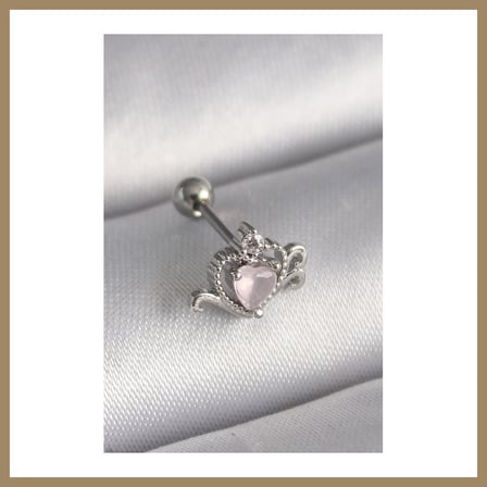 Bezos 316L Çelik Gümüş Renk Pembe Mineli Kalp Zirkon Taş Detay Tragus Piercing 22