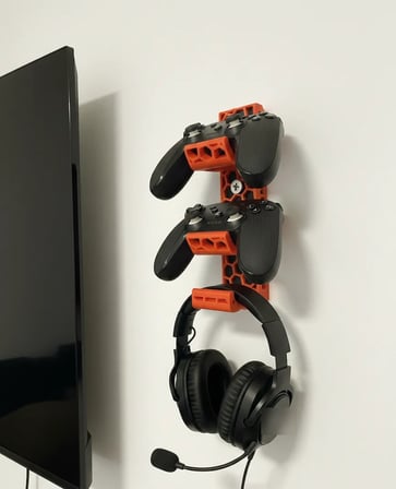 Bezos 3D Baskı Petek Desenli Duvar Tipi İki Oyun Kolu ve Kulaklık Askısı Turuncu Gaming Odası Düzenleyici 22