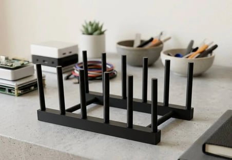 Bezos 3D Baskı Tabak Standı Şık Tabak Düzenleyici Dikey Tabak Rafı Çıkarılabilir Yuvalı Mutfak Standı - Siyah 22