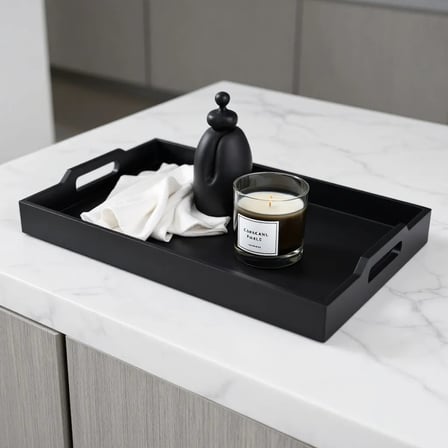 Bezos 3D Baskı Kulplu Dikdörtgen Servis Tepsisi Modern Şık Tepsi Sunum ve Düzenleyici Mat Siyah 22