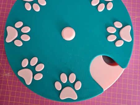 Bezos 3D Baskı Köpek Zeka Oyuncağı Dönen Diskli Ödül Mama Oyuncağı Pati Desenli Turkuaz Pembe 22